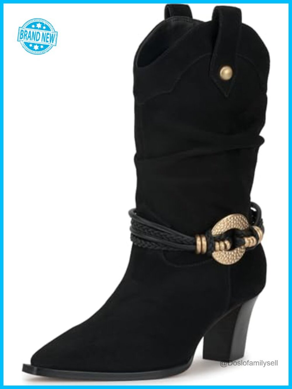 Western Slouch Bootie Leather Upper Pointed Toe Stacked Heel